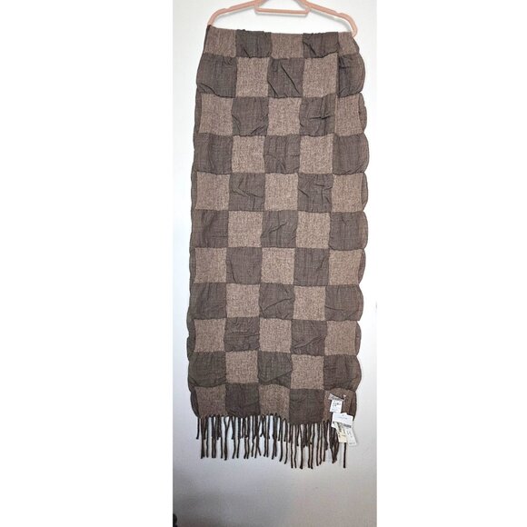 NWT!! Yohji Yamamoto 100% Laine Wool Checkered Plaid Boucle Double Scarf Wrap - Picture 7 of 10